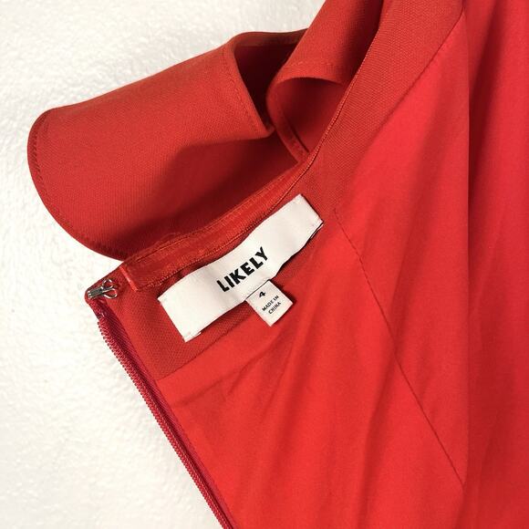 Likely Size 4 Red Flutter Sleeve Sweetheart High-Low Sunset Cocktail Dress Gown - Picture 7 of 7